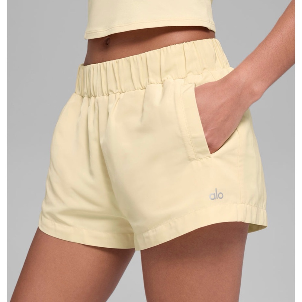 ALO Yoga Candlelight Yellow High-Rise Elastic Waist Athletic Shorts